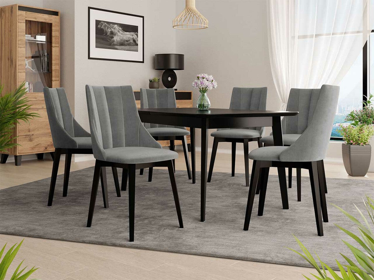 Étkezőgarnitúra Zestaw 07 6xS97 SKANDI 140x80, Szék színe: Fekete + Magic Velvet 2217, Asztal színe: Fekete