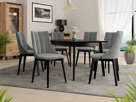 Étkezőgarnitúra Zestaw 07 6xS97 SKANDI 140x80, Szék színe: Fekete + Magic Velvet 2217, Asztal színe: Fekete