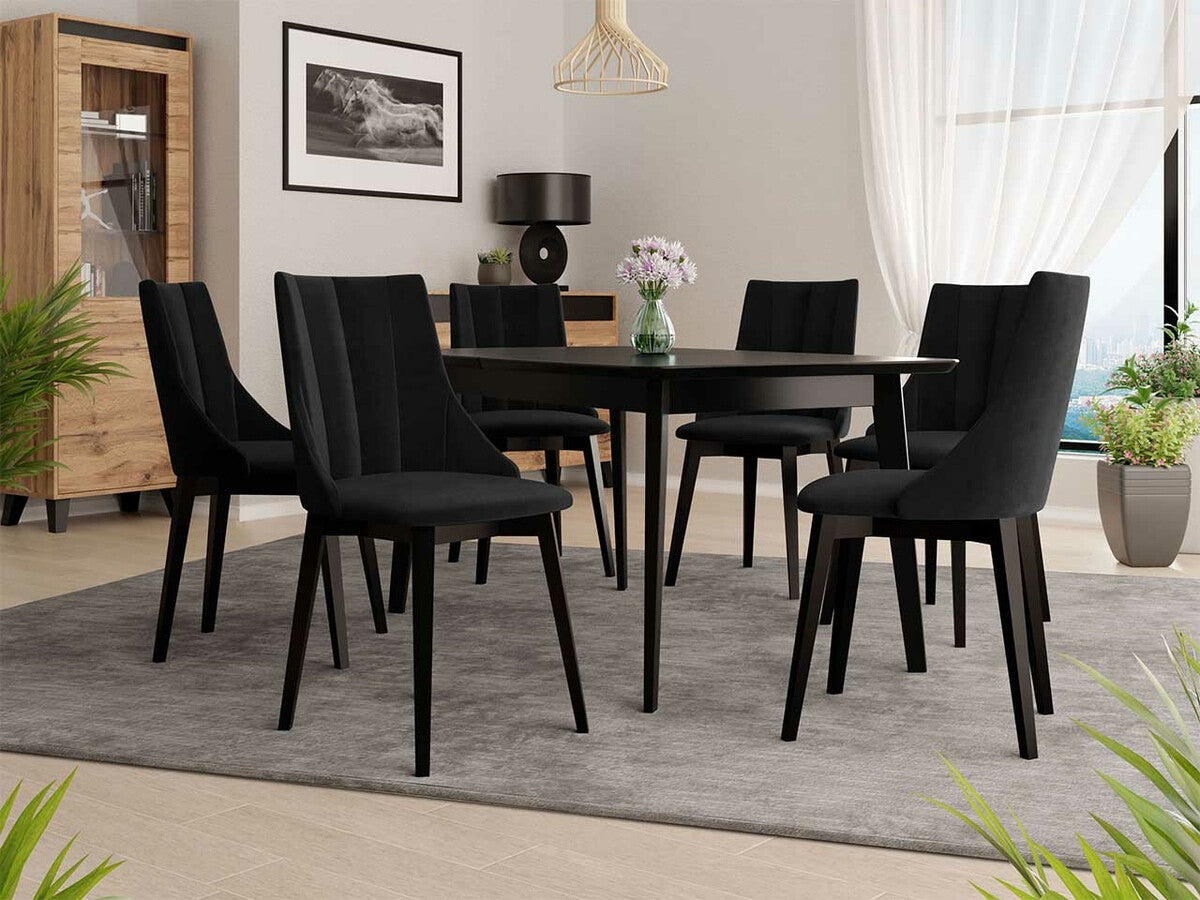 Étkezőgarnitúra Zestaw 07 6xS97 SKANDI 140x80, Szék színe: Fekete + Magic Velvet 2219, Asztal színe: Fekete