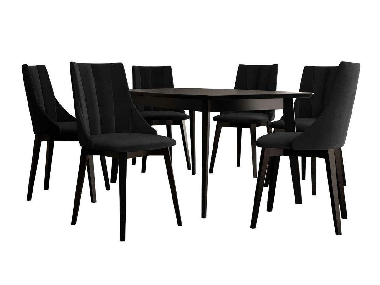 Étkezőgarnitúra Zestaw 07 6xS97 SKANDI 140x80, Szék színe: Fekete + Magic Velvet 2219, Asztal színe: Fekete