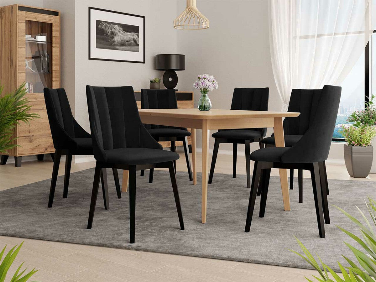 Étkezőgarnitúra Zestaw 07 6xS97 SKANDI 140x80, Szék színe: Fekete + Magic Velvet 2219, Asztal színe: Barna
