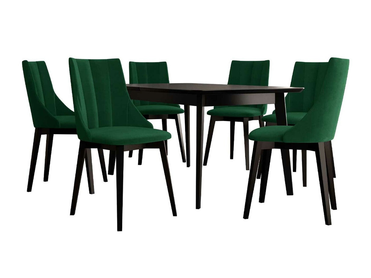 Étkezőgarnitúra Zestaw 07 6xS97 SKANDI 140x80, Szék színe: Fekete + Magic Velvet 2225, Asztal színe: Fekete