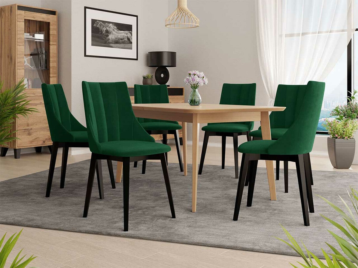Étkezőgarnitúra Zestaw 07 6xS97 SKANDI 140x80, Szék színe: Fekete + Magic Velvet 2225, Asztal színe: Barna