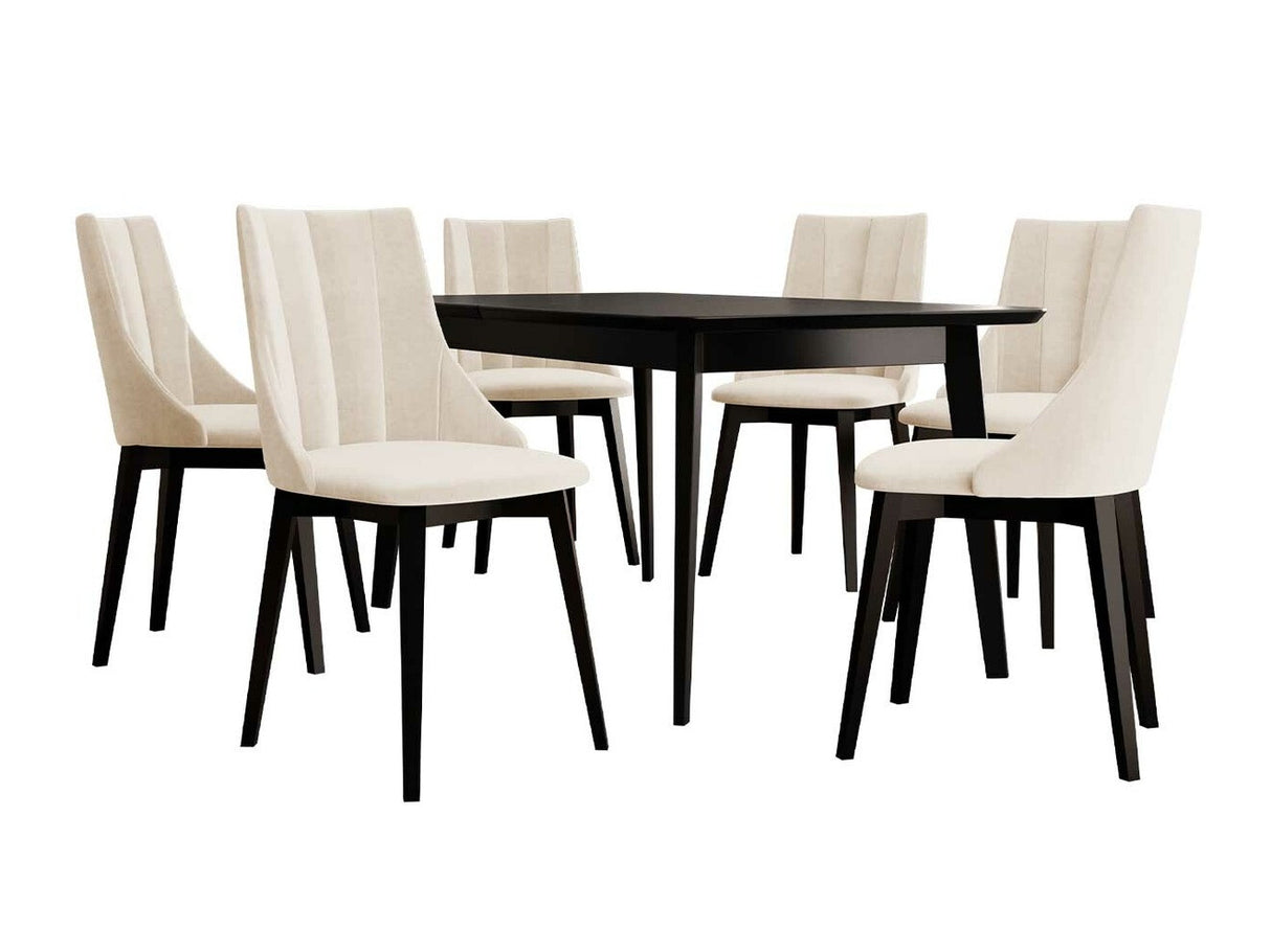 Étkezőgarnitúra Zestaw 07 6xS97 SKANDI 140x80, Szék színe: Fekete + Magic Velvet 2250, Asztal színe: Fekete