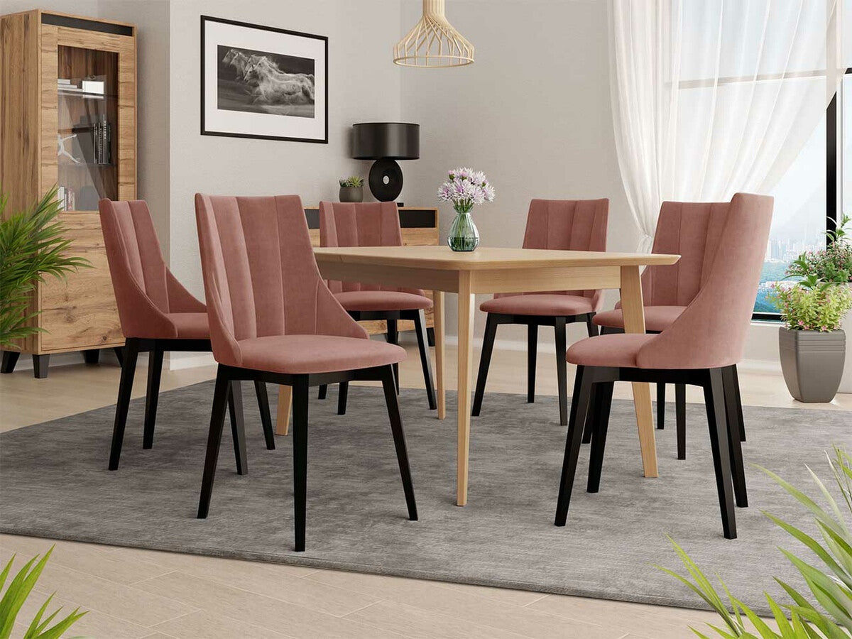 Étkezőgarnitúra Zestaw 07 6xS97 SKANDI 140x80, Szék színe: Fekete + Magic Velvet 2258, Asztal színe: Barna