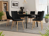 Étkezőgarnitúra Zestaw 07 6xS97 SKANDI 140x80, Szék színe: Barna + Magic Velvet 2219, Asztal színe: Fekete