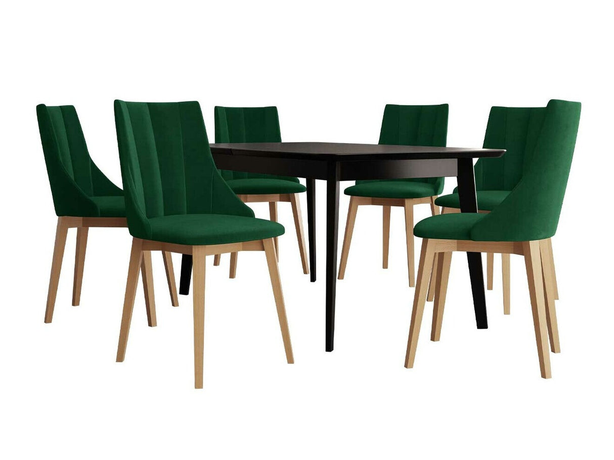 Étkezőgarnitúra Zestaw 07 6xS97 SKANDI 140x80, Szék színe: Barna + Magic Velvet 2225, Asztal színe: Fekete