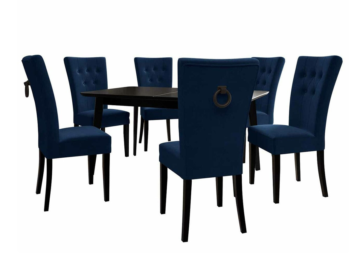 Étkezőgarnitúra Zestaw 09 6xS67 SKANDI 140x80, Szék színe: Fekete + Magic Velvet 2216, Asztal színe: Fekete, Színes dekorációk: Fekete