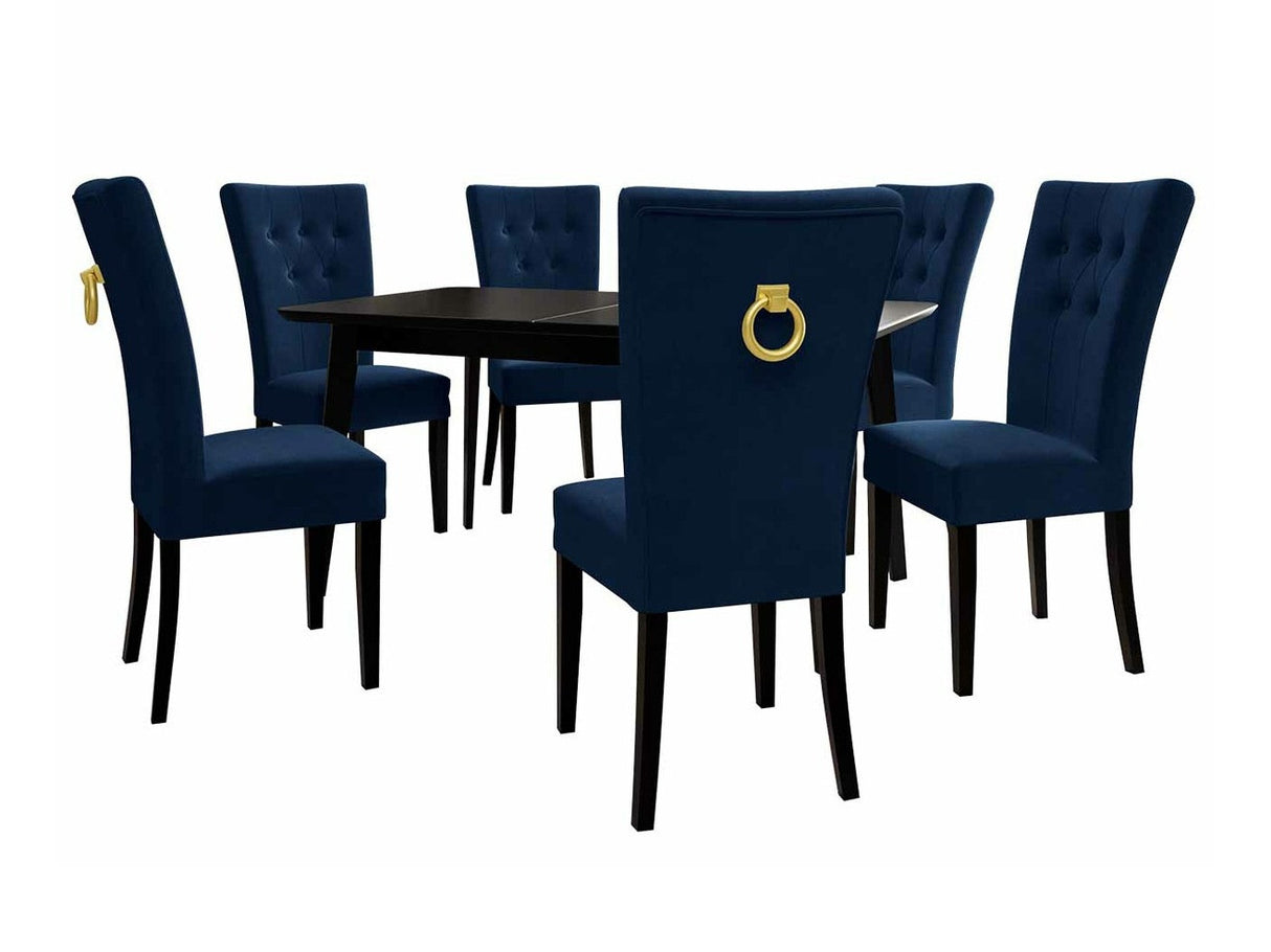 Étkezőgarnitúra Zestaw 09 6xS67 SKANDI 140x80, Szék színe: Fekete + Magic Velvet 2216, Asztal színe: Fekete, Színes dekorációk: Aranysárga