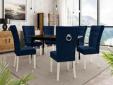 Étkezőgarnitúra Zestaw 09 6xS67 SKANDI 140x80, Szék színe: Fehér + Magic Velvet 2216, Asztal színe: Fekete, Színes dekorációk: Ezüst