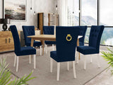 Étkezőgarnitúra Zestaw 09 6xS67 SKANDI 140x80, Szék színe: Fehér + Magic Velvet 2216, Asztal színe: Barna, Színes dekorációk: Aranysárga