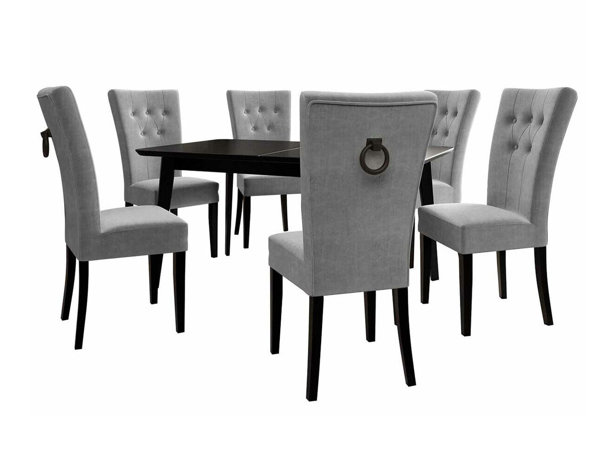 Étkezőgarnitúra Zestaw 09 6xS67 SKANDI 140x80, Szék színe: Fekete + Magic Velvet 2217, Asztal színe: Fekete, Színes dekorációk: Fekete