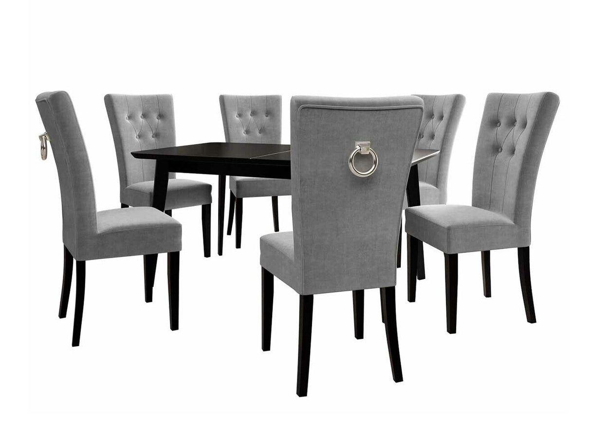 Étkezőgarnitúra Zestaw 09 6xS67 SKANDI 140x80, Szék színe: Fekete + Magic Velvet 2217, Asztal színe: Fekete, Színes dekorációk: Ezüst