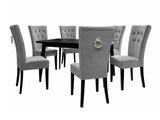 Étkezőgarnitúra Zestaw 09 6xS67 SKANDI 140x80, Szék színe: Fekete + Magic Velvet 2217, Asztal színe: Fekete, Színes dekorációk: Ezüst