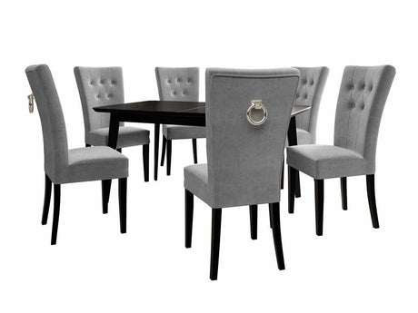Étkezőgarnitúra Zestaw 09 6xS67 SKANDI 140x80, Szék színe: Fekete + Magic Velvet 2217, Asztal színe: Fekete, Színes dekorációk: Ezüst