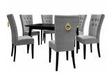 Étkezőgarnitúra Zestaw 09 6xS67 SKANDI 140x80, Szék színe: Fekete + Magic Velvet 2217, Asztal színe: Fekete, Színes dekorációk: Aranysárga