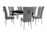 Étkezőgarnitúra Zestaw 09 6xS67 SKANDI 140x80, Szék színe: Fehér + Magic Velvet 2217, Asztal színe: Fekete, Színes dekorációk: Fekete