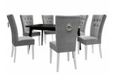 Étkezőgarnitúra Zestaw 09 6xS67 SKANDI 140x80, Szék színe: Fehér + Magic Velvet 2217, Asztal színe: Fekete, Színes dekorációk: Ezüst
