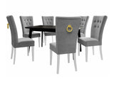 Étkezőgarnitúra Zestaw 09 6xS67 SKANDI 140x80, Szék színe: Fehér + Magic Velvet 2217, Asztal színe: Fekete, Színes dekorációk: Aranysárga