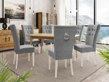 Étkezőgarnitúra Zestaw 09 6xS67 SKANDI 140x80, Szék színe: Fehér + Magic Velvet 2217, Asztal színe: Barna, Színes dekorációk: Ezüst