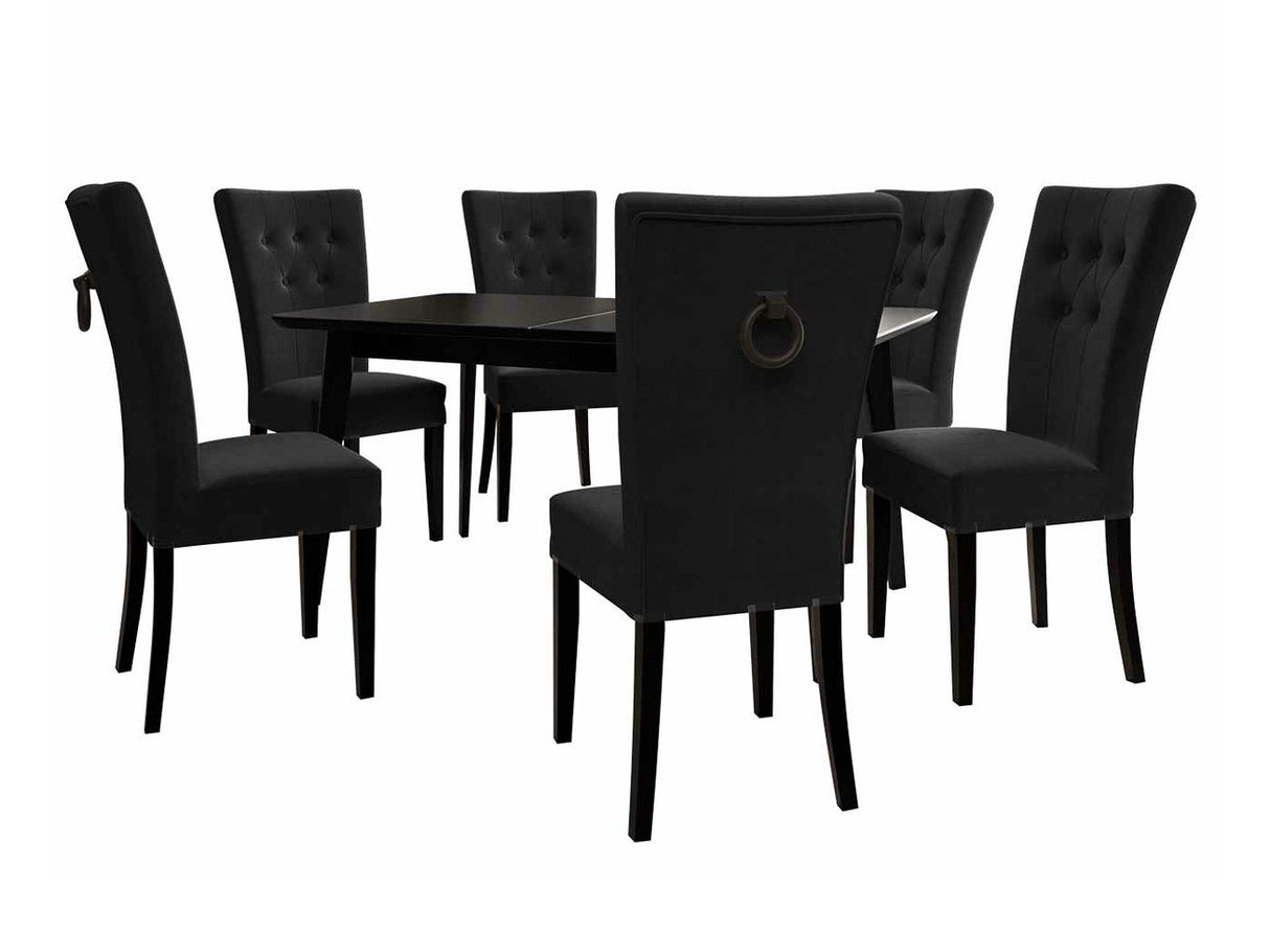 Étkezőgarnitúra Zestaw 09 6xS67 SKANDI 140x80, Szék színe: Fekete + Magic Velvet 2219, Asztal színe: Fekete, Színes dekorációk: Fekete