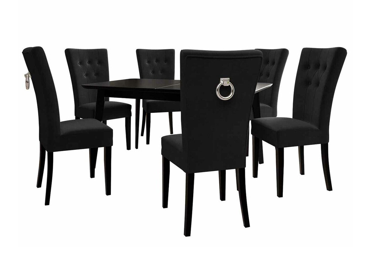 Étkezőgarnitúra Zestaw 09 6xS67 SKANDI 140x80, Szék színe: Fekete + Magic Velvet 2219, Asztal színe: Fekete, Színes dekorációk: Ezüst