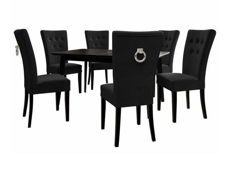 Étkezőgarnitúra Zestaw 09 6xS67 SKANDI 140x80, Szék színe: Fekete + Magic Velvet 2219, Asztal színe: Fekete, Színes dekorációk: Ezüst