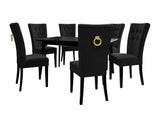 Étkezőgarnitúra Zestaw 09 6xS67 SKANDI 140x80, Szék színe: Fekete + Magic Velvet 2219, Asztal színe: Fekete, Színes dekorációk: Aranysárga