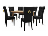 Étkezőgarnitúra Zestaw 09 6xS67 SKANDI 140x80, Szék színe: Fekete + Magic Velvet 2219, Asztal színe: Barna, Színes dekorációk: Aranysárga