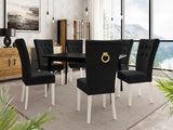 Étkezőgarnitúra Zestaw 09 6xS67 SKANDI 140x80, Szék színe: Fehér + Magic Velvet 2219, Asztal színe: Barna, Színes dekorációk: Aranysárga