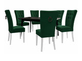 Étkezőgarnitúra Zestaw 09 6xS67 SKANDI 140x80, Szék színe: Fehér + Magic Velvet 2225, Asztal színe: Fekete, Színes dekorációk: Fekete