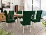 Étkezőgarnitúra Zestaw 09 6xS67 SKANDI 140x80, Szék színe: Fehér + Magic Velvet 2225, Asztal színe: Barna, Színes dekorációk: Fekete