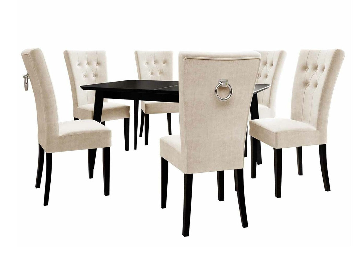 Étkezőgarnitúra Zestaw 09 6xS67 SKANDI 140x80, Szék színe: Fekete + Magic Velvet 2250, Asztal színe: Fekete, Színes dekorációk: Ezüst