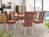 Étkezőgarnitúra Zestaw 09 6xS67 SKANDI 140x80, Szék színe: Fehér + Magic Velvet 2258, Asztal színe: Barna, Színes dekorációk: Ezüst