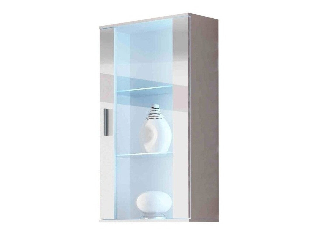 Fali szekrény Soho B2 (Boho B2), Szín: Fehér + Fényes fehér, Led világítás: Kék