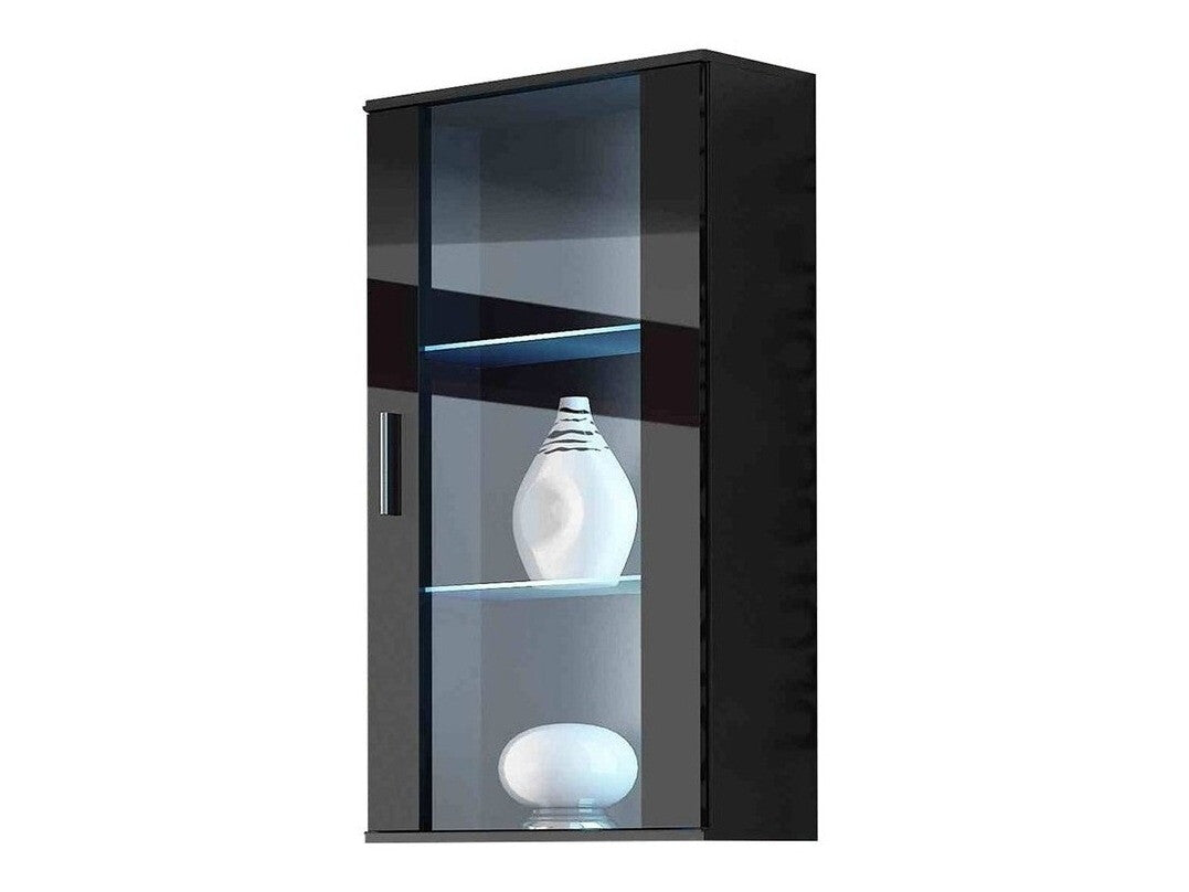 Fali szekrény Soho B2 (Boho B2), Szín: Fekete + Fényes fekete, Led világítás: Kék