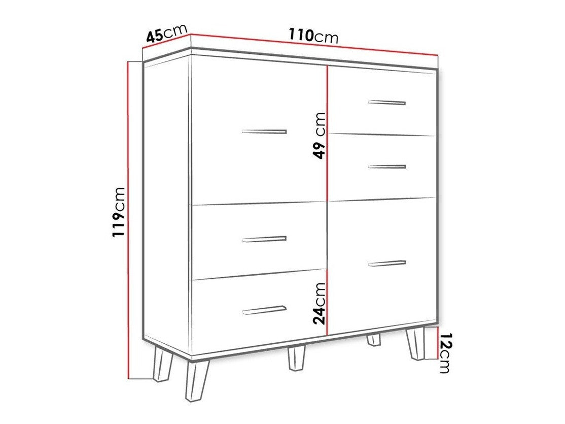 Komód LOTTA 110 2D4S (Sanna 110 2D4S), Szín: Fehér + Sonoma tölgy
