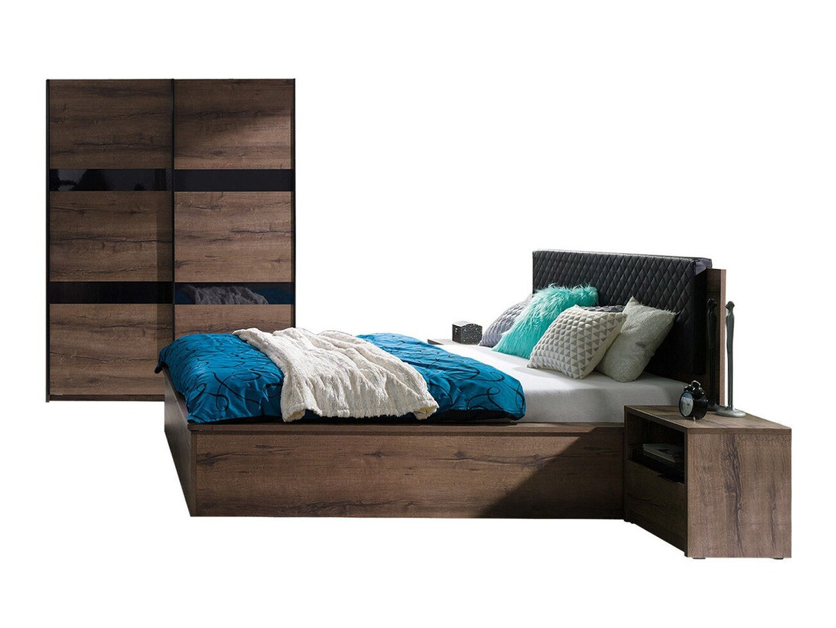 Hálószoba garnitúra Denver (Verdek VI), Fék: Igen, Led világítás: Nem, Szín: Monastery tölgy + Fényes fekete