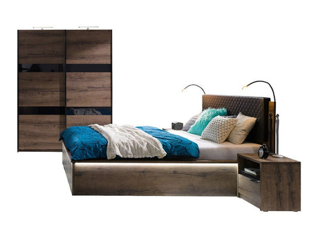 Hálószoba garnitúra Denver (Verdek VI), Fék: Igen, Led világítás: Igen, Szín: Monastery tölgy + Fényes fekete