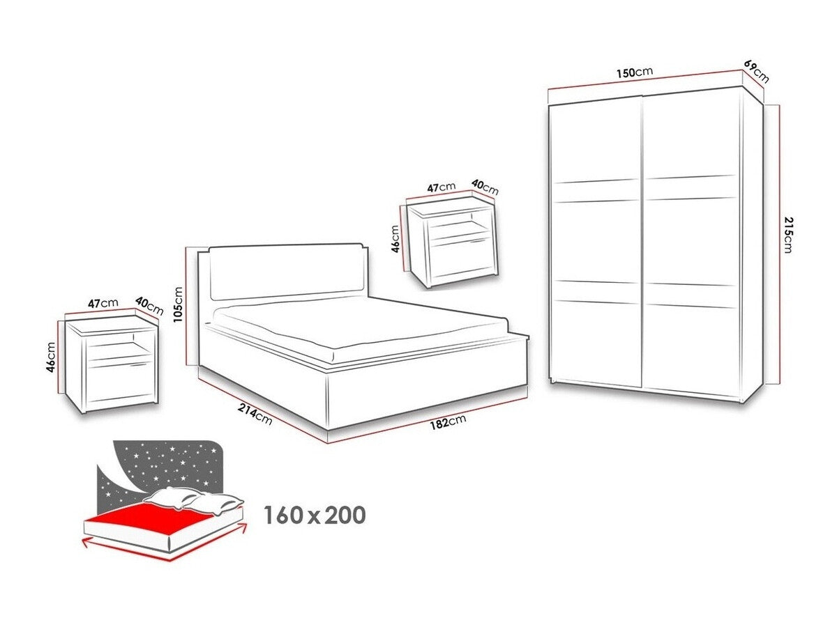 Hálószoba garnitúra Denver (Verdek VI), Fék: Igen, Led világítás: Igen, Szín: Monastery tölgy + Fényes fekete