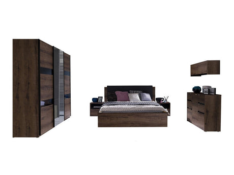 Hálószoba garnitúra Denver (Verdek VII), Led világítás: Nem, Szín: Monastery tölgy + Fényes fekete