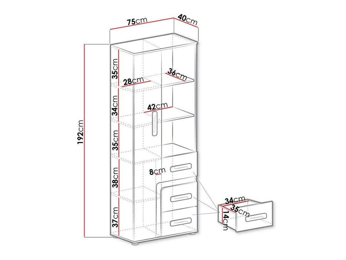 Könyvespolc Apetito 75 (Petito PE04), Szín: Antracit + Fehér