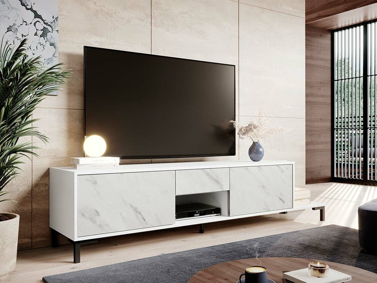 TV-állvány RTv MARMO 2D1S1K (Sopeleto 2D1S1K) Szín: Fehér + Fehér márvány