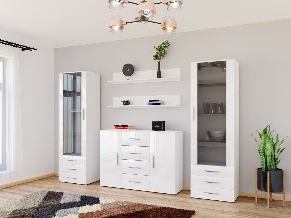 Nappali szett Soho III (Boho III), Szín: Fehér + Fényes fehér, Led világítás: Fehér