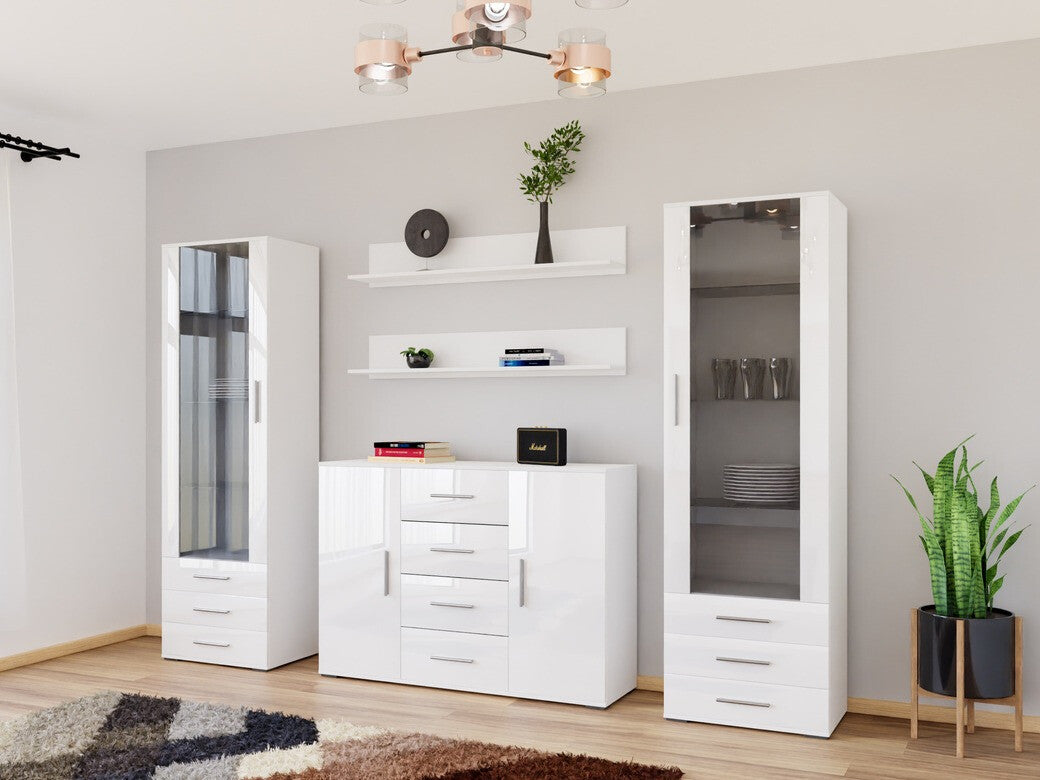 Nappali szett Soho III (Boho III), Szín: Fehér + Fényes fehér, Led világítás: RGB