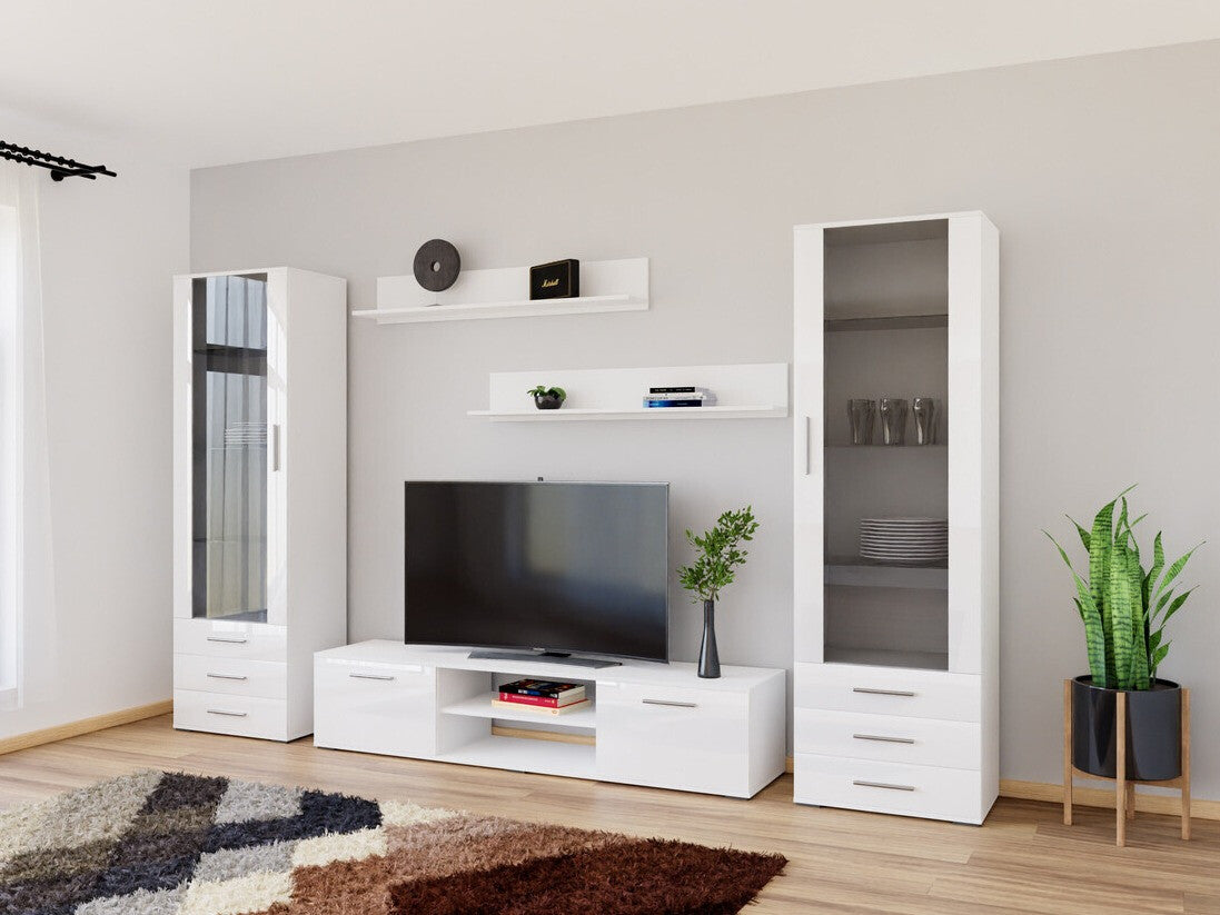 Nappali szett Soho IV (Boho IV), Szín: Fehér + Fényes fehér, Led világítás: RGB