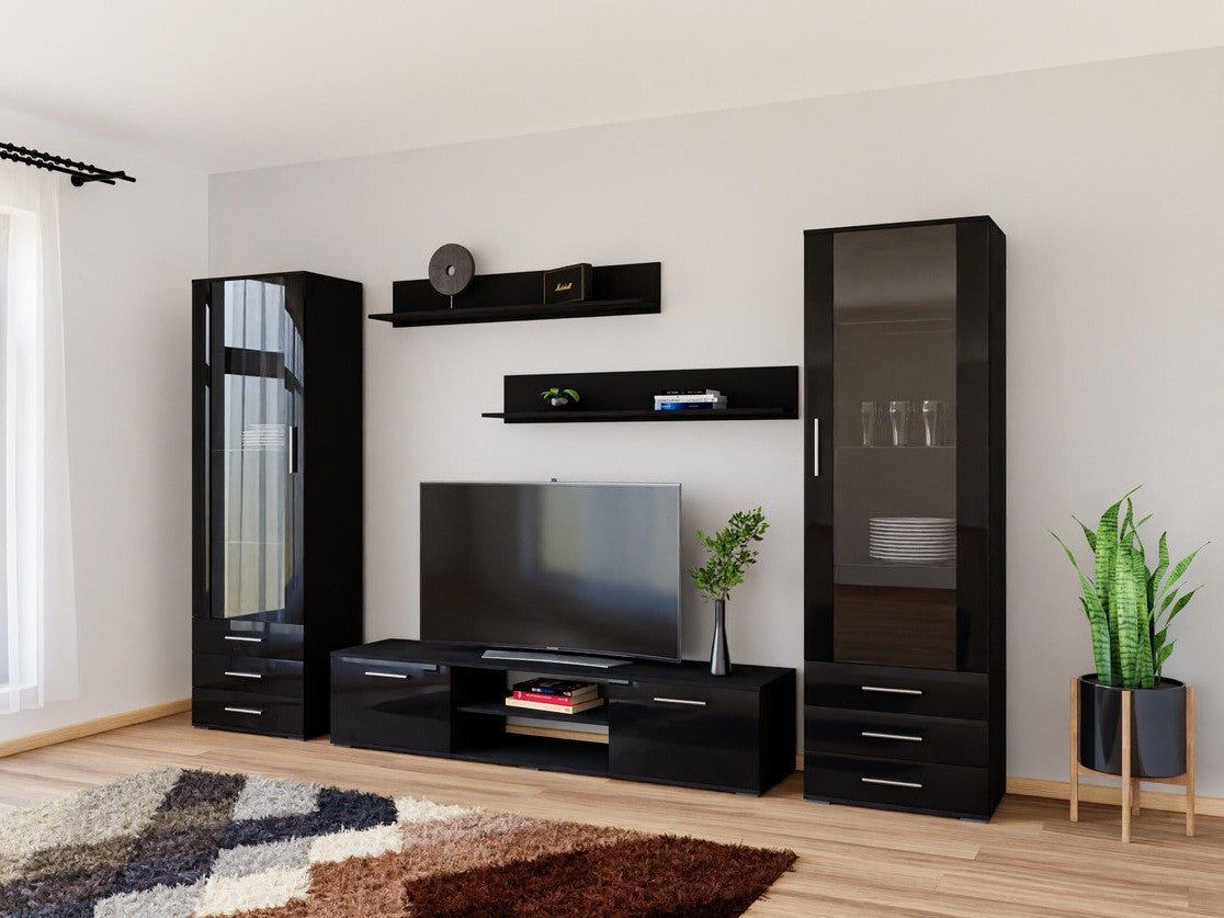 Nappali szett Soho IV (Boho IV), Szín: Fekete + Fényes fekete, Led világítás: Nincs világítás