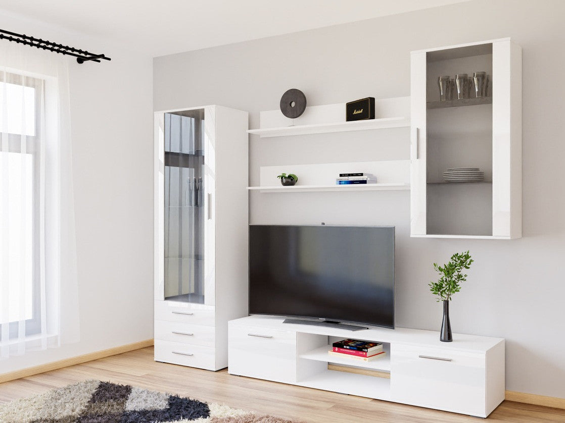 Nappali szett Soho VI (Boho VI), Szín: Fehér + Fényes fehér, Led világítás: Kék