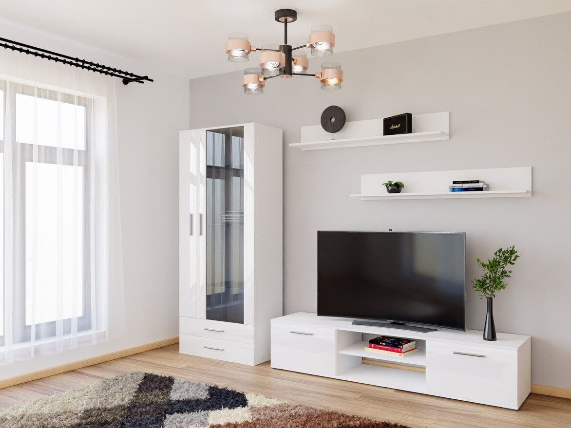 Nappali szett Soho VIII (Boho VIII), Szín: Fehér + Fényes fehér, Led világítás: Fehér