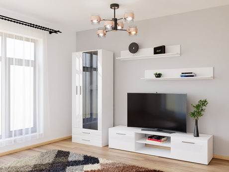 Nappali szett Soho VIII (Boho VIII), Szín: Fehér + Fényes fehér, Led világítás: Fehér